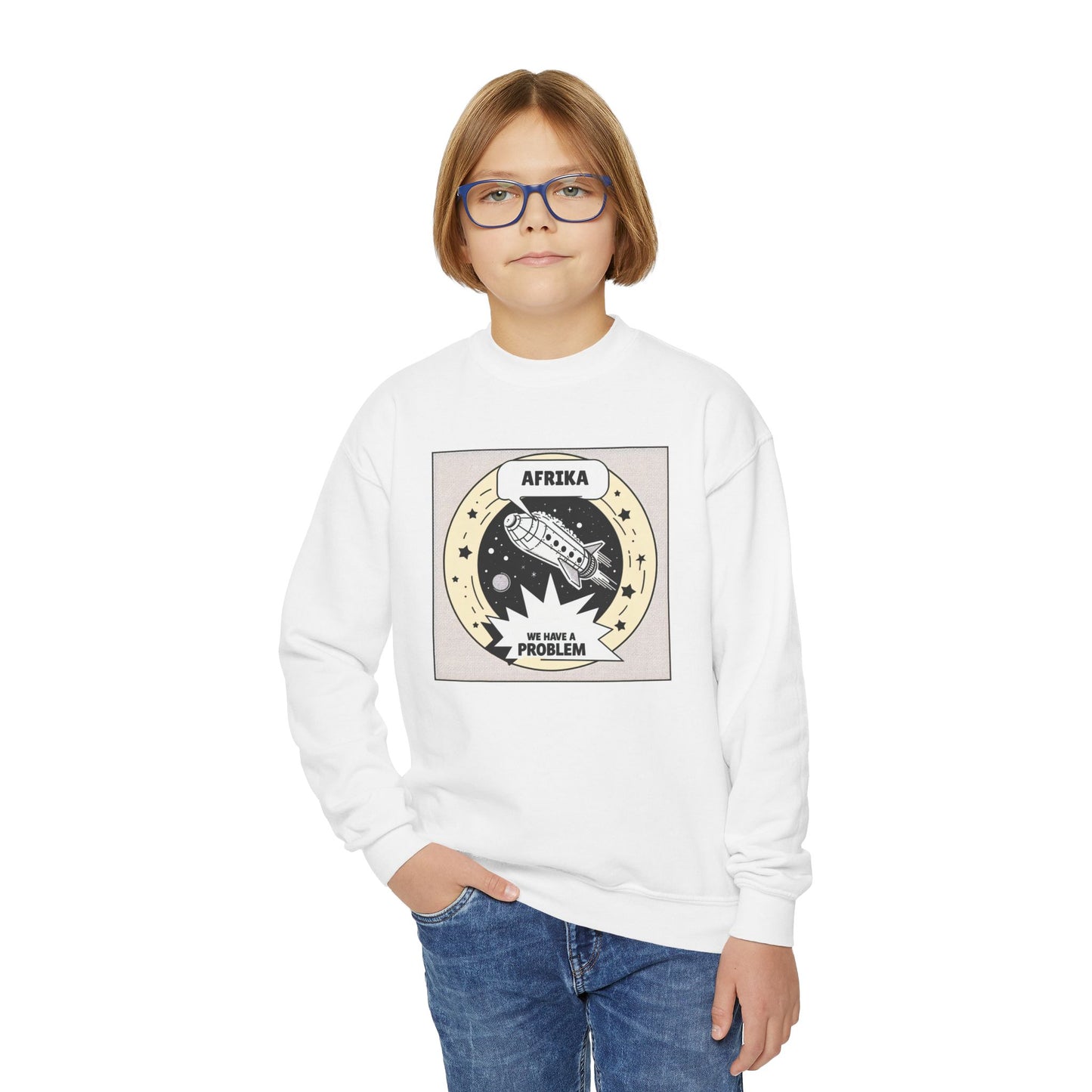 Youth Crewneck Sweatshirt with 'AFRIKA' Graphic - Cozy Casual Wear, Perfect for Everyday, Gifts, Earth Day, Travel, Eco-Friendly