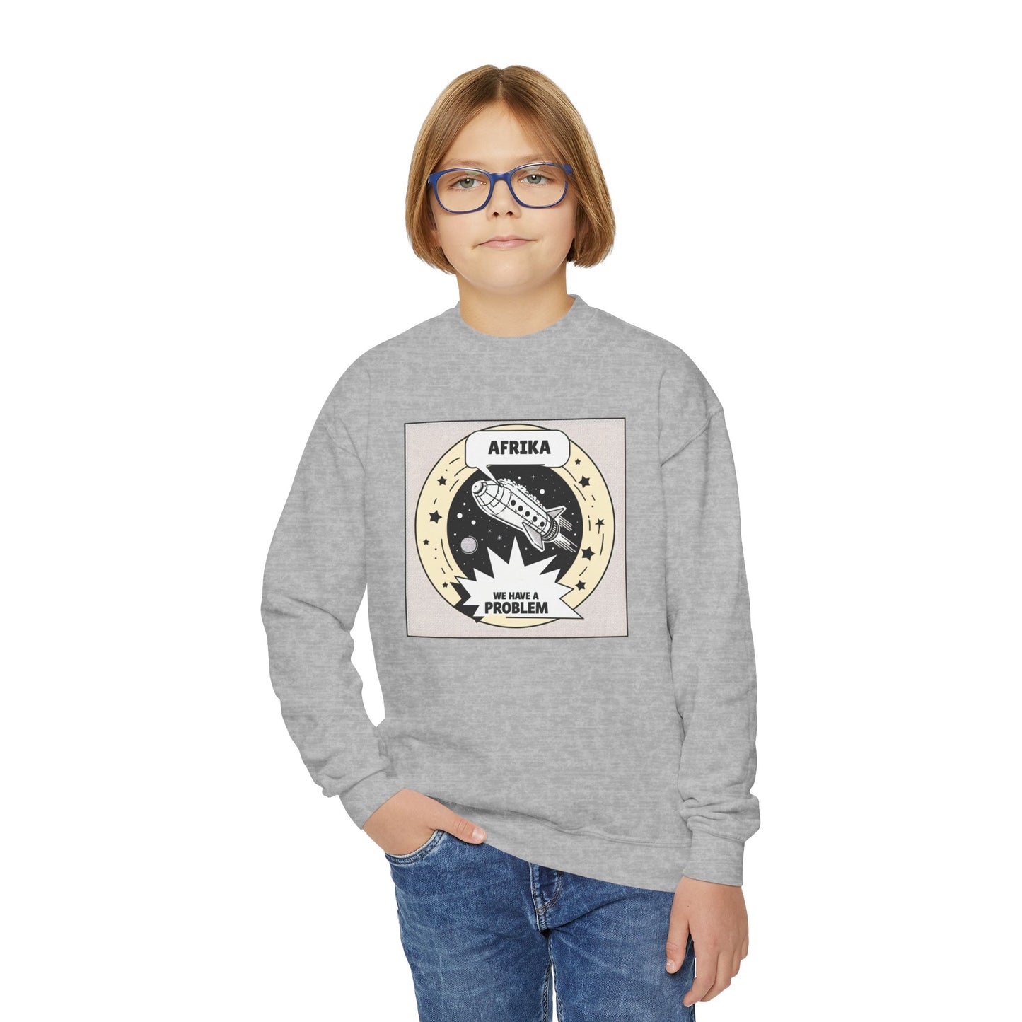 Youth Crewneck Sweatshirt with 'AFRIKA' Graphic - Cozy Casual Wear, Perfect for Everyday, Gifts, Earth Day, Travel, Eco-Friendly