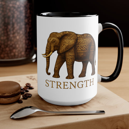 Elephant Accent Mug - Strength Inspiration, Unique Gift for Animal Lovers, Home Décor, Coffee and Tea Mug, Motivational Drinkware